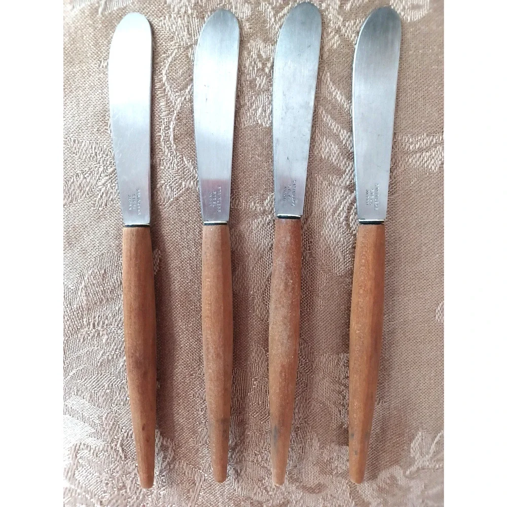 VTG 4 Small Butter Pate Knives Japan Wood Handles Lightweight 6